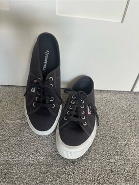 Superga Black Low-Top Canvas Sneakers with White Sole